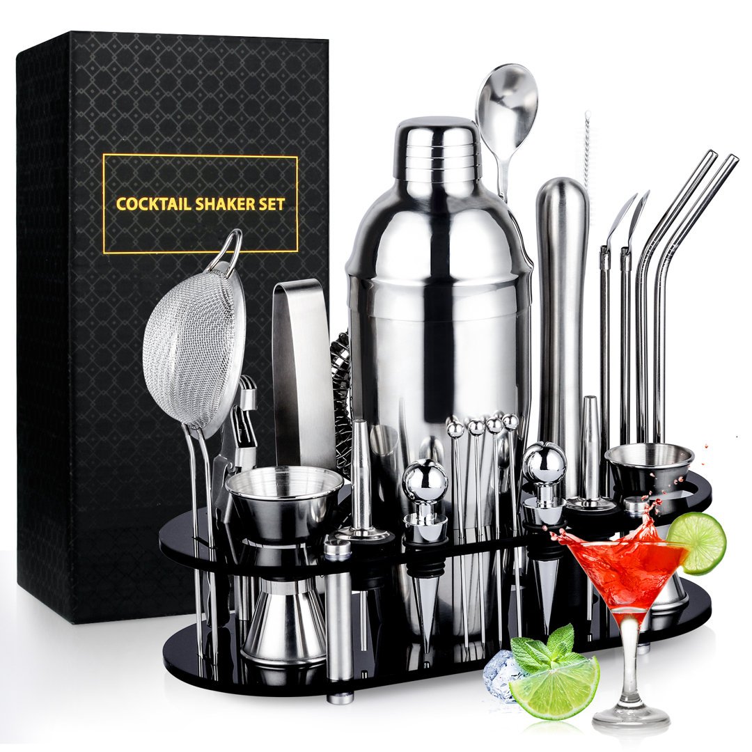 Suranne 25 Piece Stainless Steel Cocktail Shaker Bar Tool Set With Stand